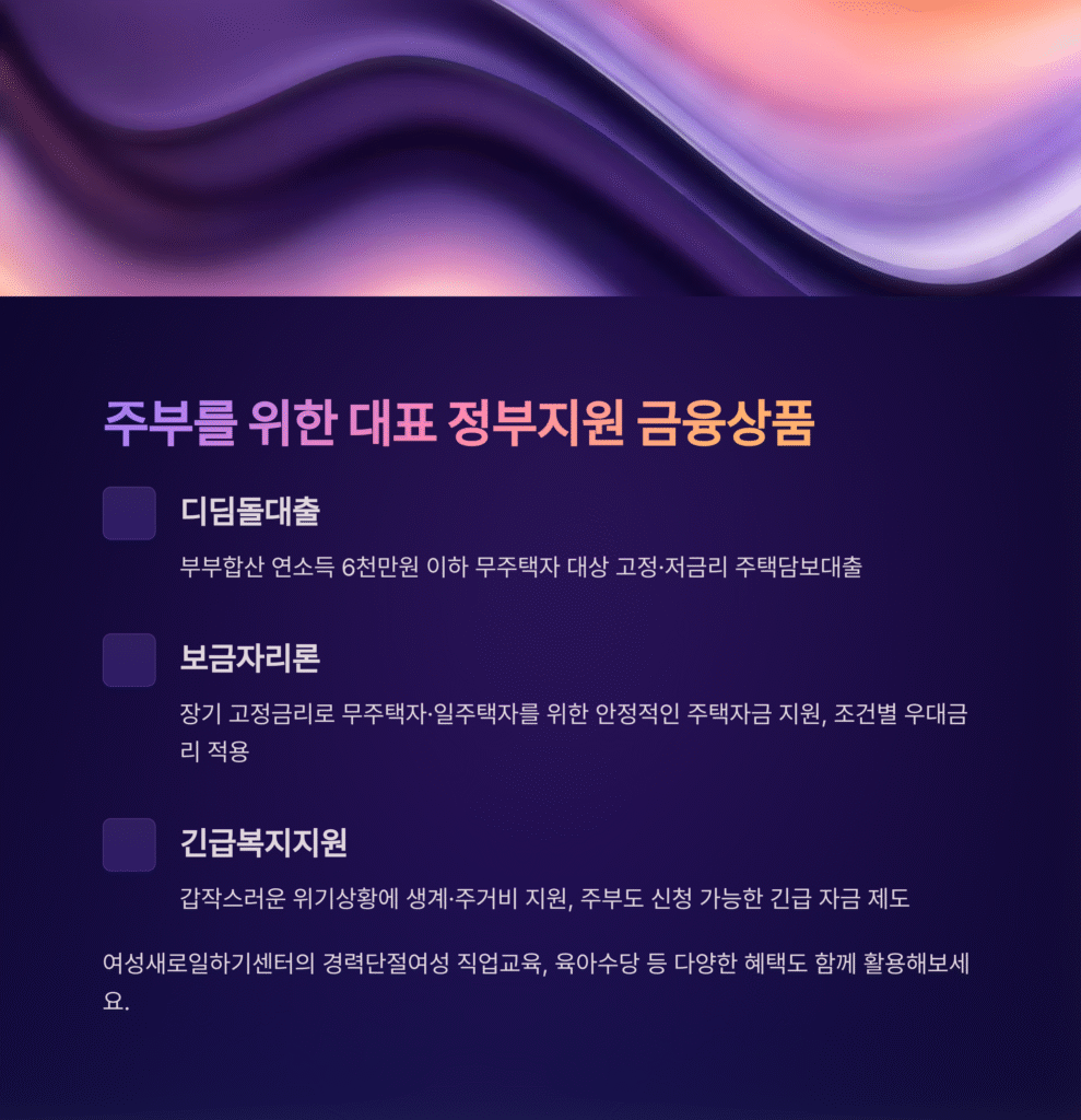 주부를 위한 대표 정부지원 금융상품